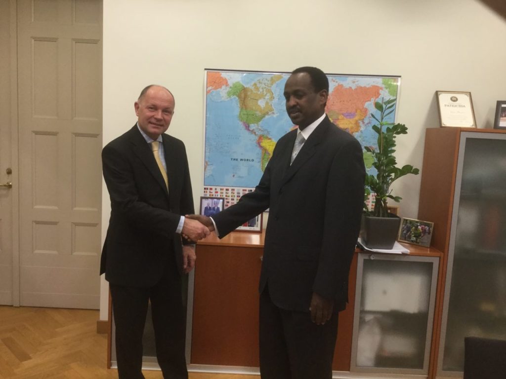 H.E. Ambassador Teshome Toga (light) and H.E. Ambassador Rets Plēsums, Director of Second Bilateral Relations Department of the Latvian Foreign Ministry (left)